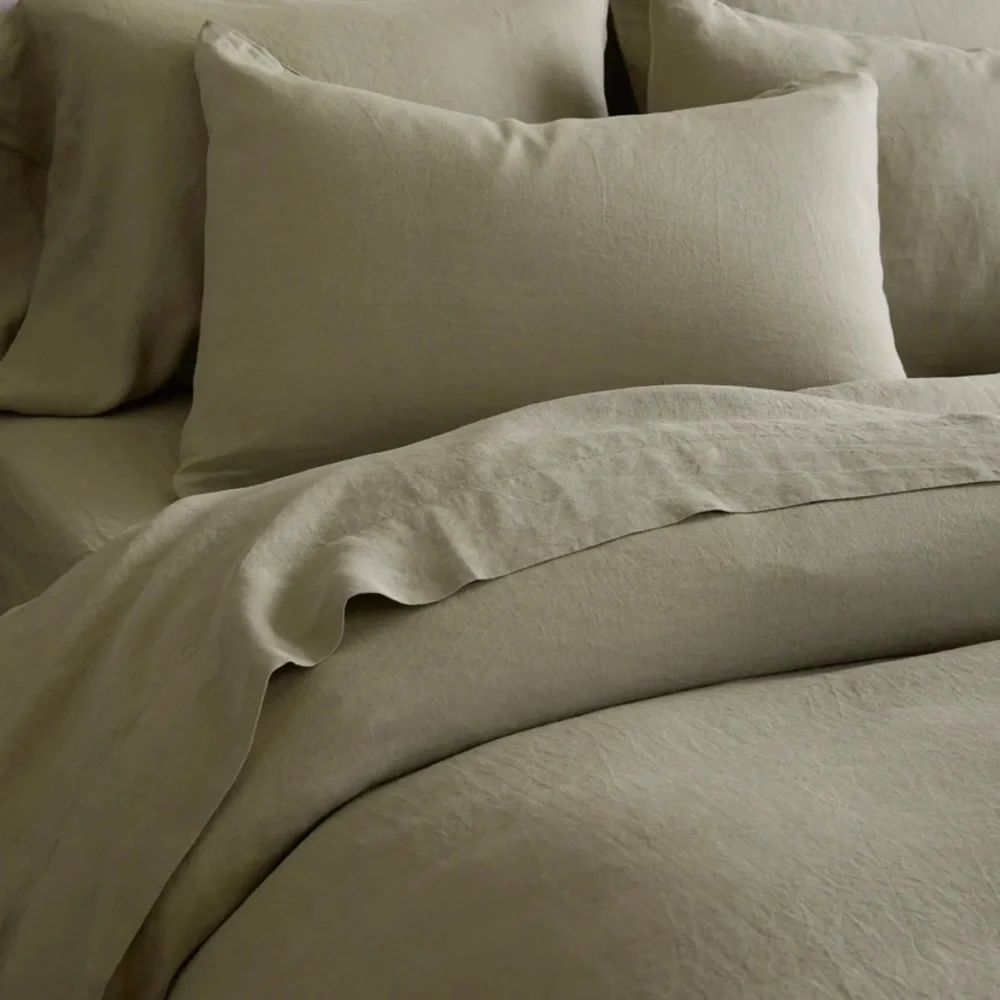 Quince Queen European Linen Duvet Cover Set with shams - ALOE
